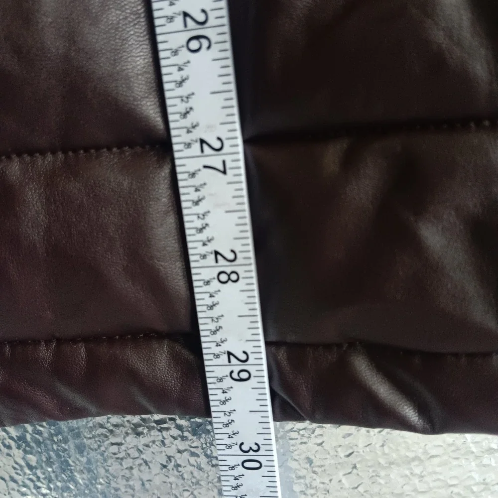 Tommy Hilfiger Puffer Jacket Mens XL Brown EUC Faux Leather Quilted Zip